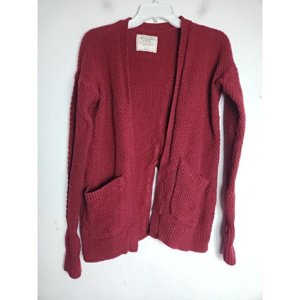 Abercrombie & Fitch Women Red Chuncky Knit Open Cotton Cardigan Sweater Small